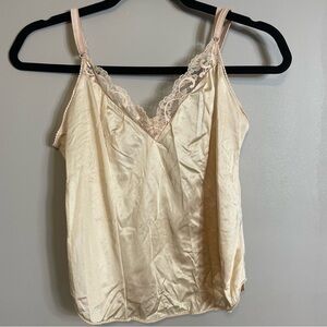 Vintage Nylon Camisole Top Size 36 Lace Hem Tank Top Cream Modern Small ILGWU